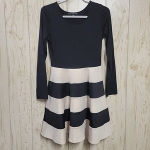 CITY STUDIO Black White Stripe Long Sleeve Flowy Mini Dress M